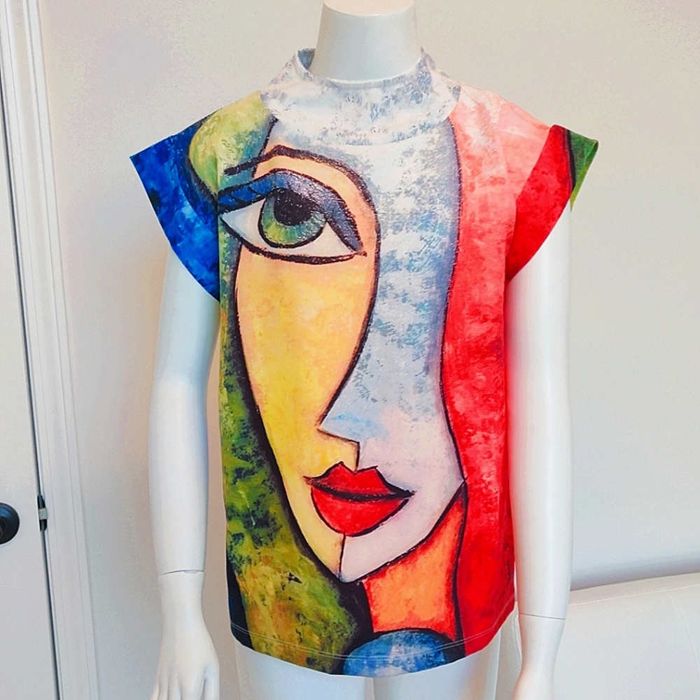 Abstract Art Graphic Tee Medium High Collar Short Sleeve Jennyfer Garment